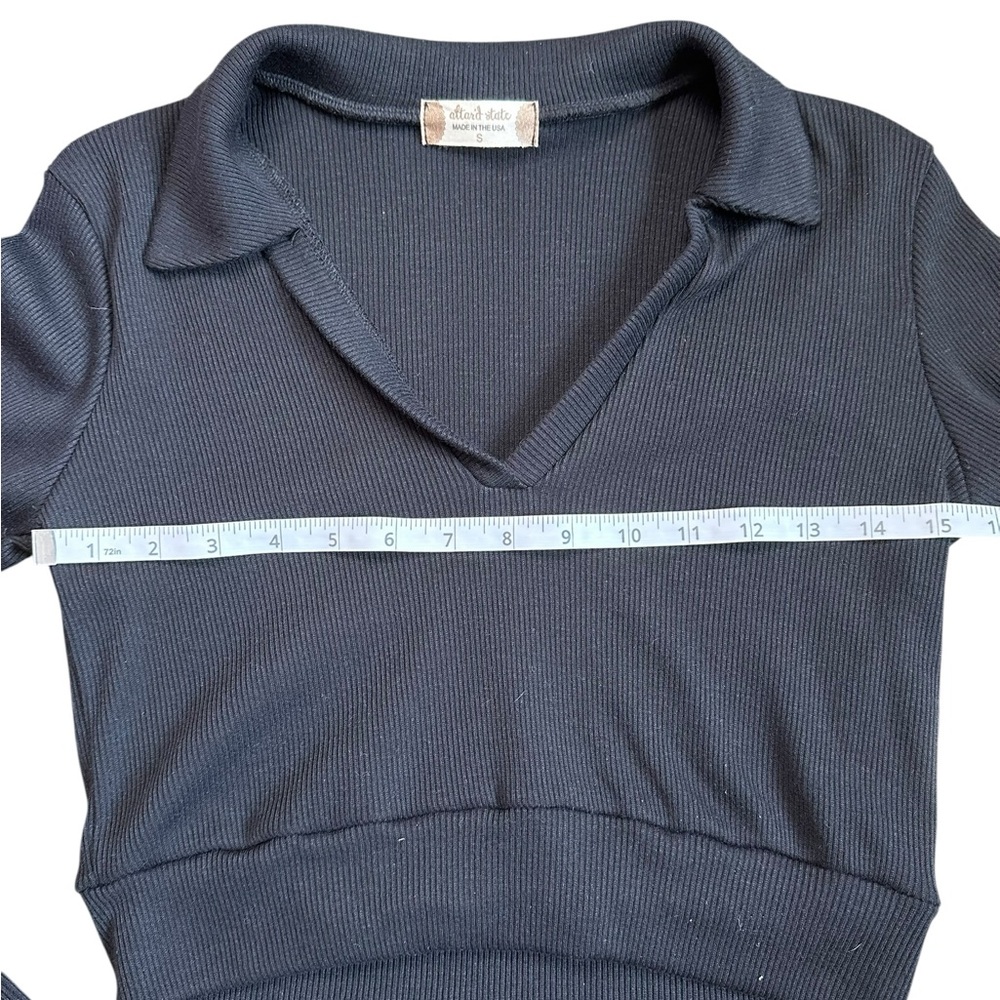 Altar’d State Black Ribbed Collared Crop Top Long Sleeve NWT Small - Picture 5 of 6
